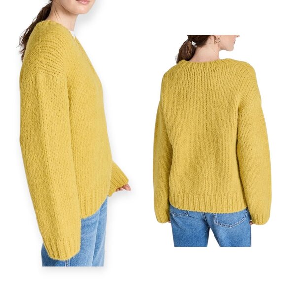 RE/DONE 50s V Neck Pullover Sweater, Wool, Size S, Chartreuse, New with tag - Picture 2 of 12